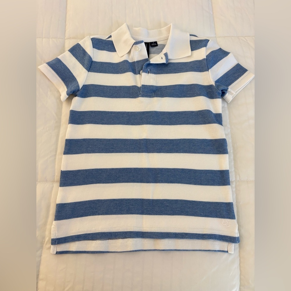 Janie and Jack Blue and White Striped Collar Shirt Sz 4